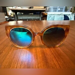 DIFF Cat Eye Brown Sunglasses with Blue Lenses